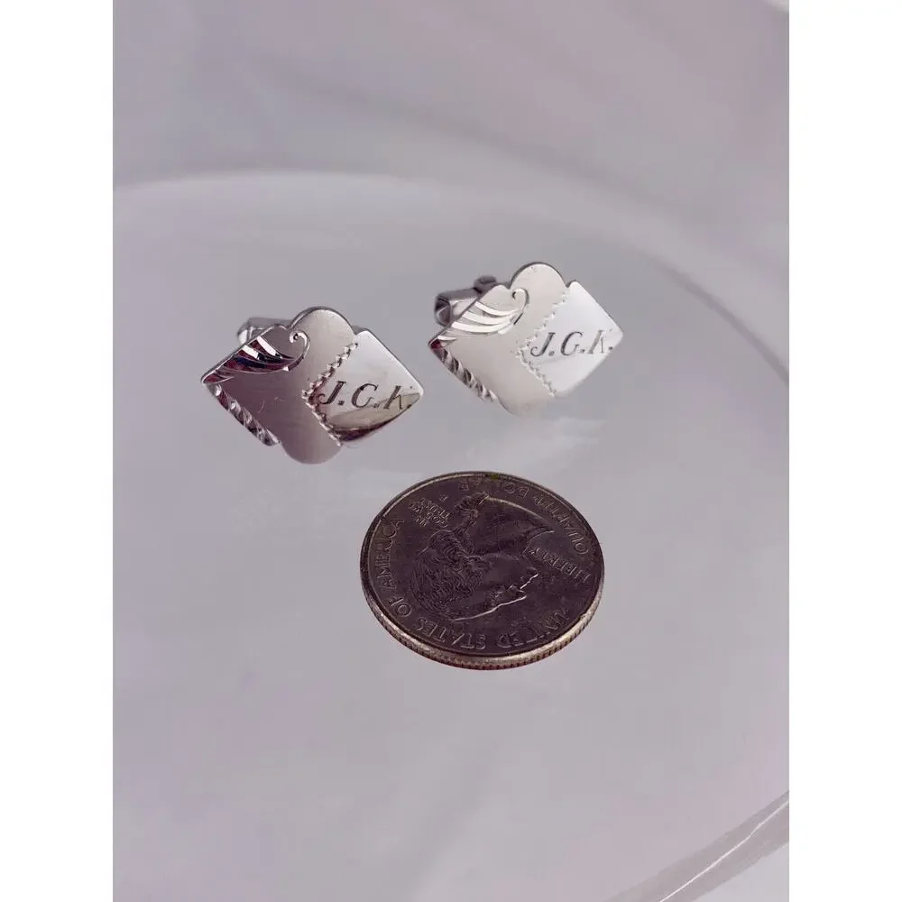 Sterling Silver J G K Monogram Cufflinks Initial Diamond Scroll Swoop Vintage K1